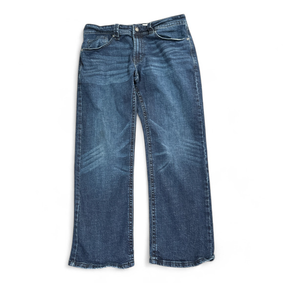 TK Axel Jeans Mens 34x28 Blue Slim Bootcut Dark Wash Stretch Whiskers 32x30 Tag - Picture 1 of 10